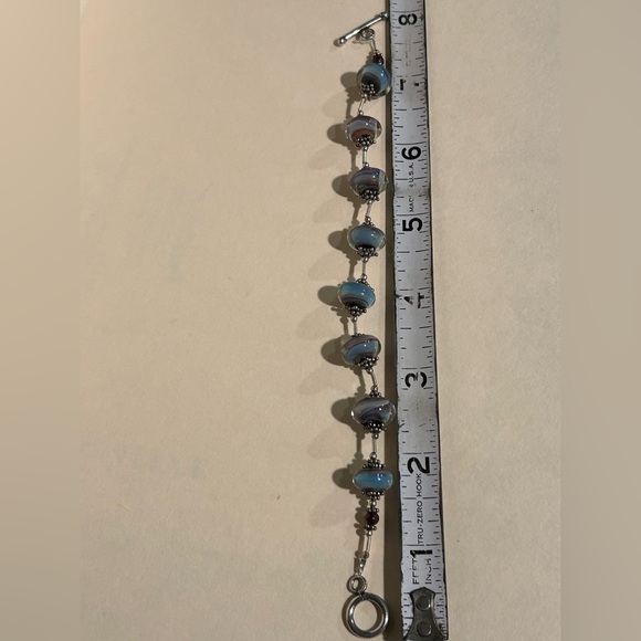 Blue and Silver Lampwork Glass Bracelet with Toggle Clasp - Picture 8 of 9